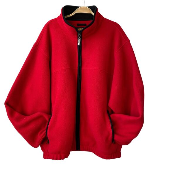 Y2K Eddie Bauer EBTEK Polartec Fleece Jacket Men XLT Red Boxy Full Zip Mock Neck - Picture 2 of 10
